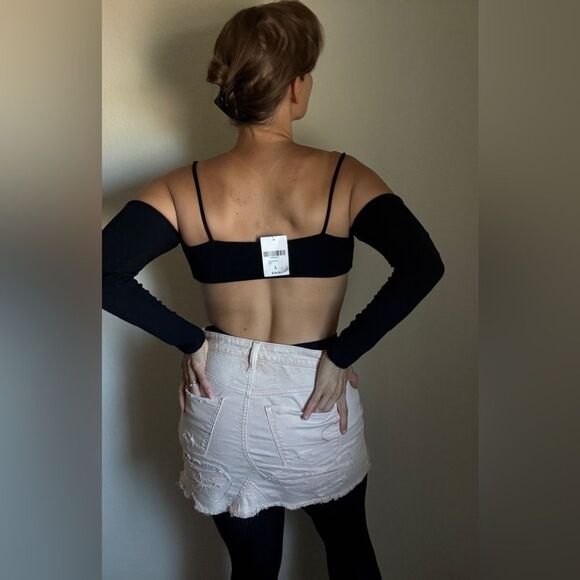 Forever 21 Crop Top NEW Black Long Sleeve Large Stretchy - Picture 6 of 11